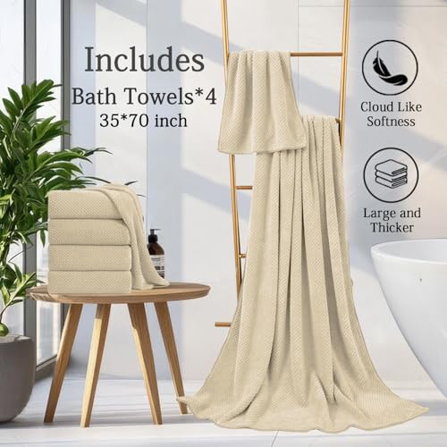 Extra Large Bath Towels Set 35x70 Inches - Beige Luxury 600 GSM Oversized Bath Sheet Towel,Ultra Soft Microfiber - Quick Dry,Highly Absorbent Shower Towels Spa Hotel Bathroom Towel Set (4-Pack) - color: Light Brown Set, size: 4-Piece Set