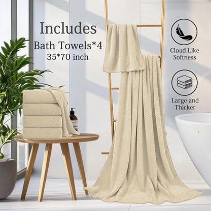 Extra Large Bath Towels Set 35x70 Inches - Beige Luxury 600 GSM Oversized Bath Sheet Towel,Ultra Soft Microfiber - Quick Dry,Highly Absorbent Shower Towels Spa Hotel Bathroom Towel Set (4-Pack) - color: Light Brown Set, size: 4-Piece Set