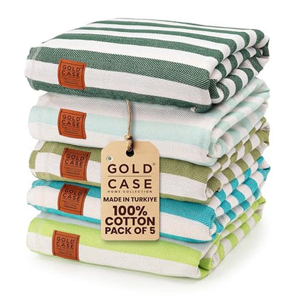 Gold CASE Turkish Beach Towel Set of 5 – 100% Cotton Beach Towels Oversized 70x38'' – MYRA Quick Dry Swim Towel – Lightweight Turkish Towels Set in Green - color: Tones of Green, size: Beach-Bath Towel Set of 5
