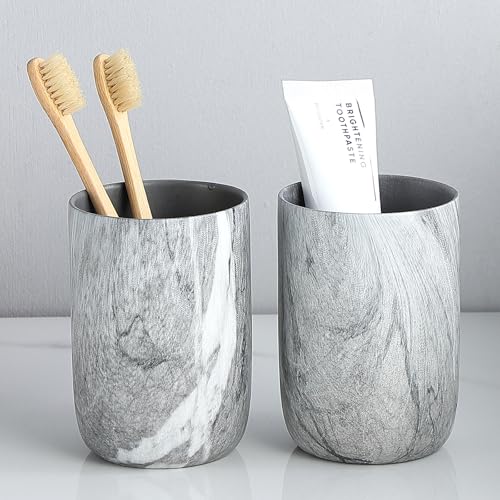 Marble Grey Toothbrush Holders for Bathrooms - 2 Cups Ceramic Toothbrush Toothpaste Holders, Grey Bathroom Tumbler Cups Reusable Toothbrush Mouthwash Cups, Bathroom Counter Organizer. - color: Grey Marble, size: 2pcs