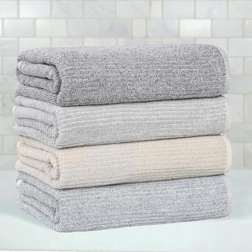 Superior Destin Viscose Cotton Blend Medium Weight Towels, Kitchen, Bathroom, Spa, Plush, Quick Dry, Ultra-Soft Towels, Bath Essentials, Ribbed Design, Absorbent Hand Towels, Set of 6, Platinum