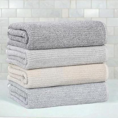Superior Destin Viscose Cotton Blend Medium Weight Towels, Kitchen, Bathroom, Spa, Plush, Quick Dry, Ultra-Soft Towels, Bath Essentials, Ribbed Design, Absorbent Hand Towels, Set of 6, Platinum