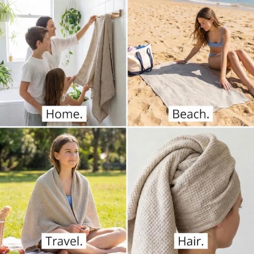 Pure 100% Linen Bath Towel - 30x60-inch Lightweight Travel Towel - Linen Beach Towel Waffle Weave Quick Dry Hair Towel - Thin Towels for Bathroom - color: Natural Linen, size: Bath Towel