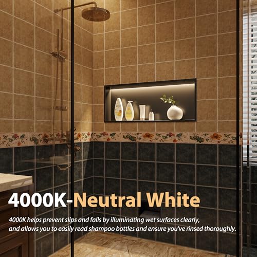 Qeke 30" X 12" Stainless Steel Shower Niche w/ 3 CCT Dimmable Light, Black | No Tile Needed Wall Niche, Recessed Niche w/ Light(3000K/4000K/6000K), IP66 Waterproof, Space Saving & Durable - color: Matte Black, size: 30" X 12"
