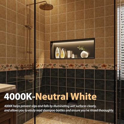 Qeke 30" X 12" Stainless Steel Shower Niche w/ 3 CCT Dimmable Light, Black | No Tile Needed Wall Niche, Recessed Niche w/ Light(3000K/4000K/6000K), IP66 Waterproof, Space Saving & Durable - color: Matte Black, size: 30" X 12"