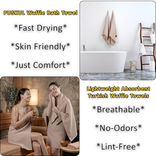 PÜSKÜL 2-Piece Natural 100% Turkish Cotton Waffle Bath Towels Extra-Large | Beige, 32x63" Bath Sheet Towel, Light Soft Absorbent Quick-Dry Lint-Free Premium Honeycomb Weave Oeko-Tex Made in Turkiye - color: Beige, size: Bath Towels - Pack of 2