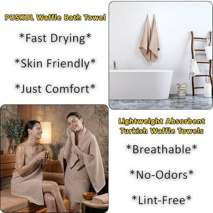 PÜSKÜL 2-Piece Natural 100% Turkish Cotton Waffle Bath Towels Extra-Large | Beige, 32x63" Bath Sheet Towel, Light Soft Absorbent Quick-Dry Lint-Free Premium Honeycomb Weave Oeko-Tex Made in Turkiye - color: Beige, size: Bath Towels - Pack of 2