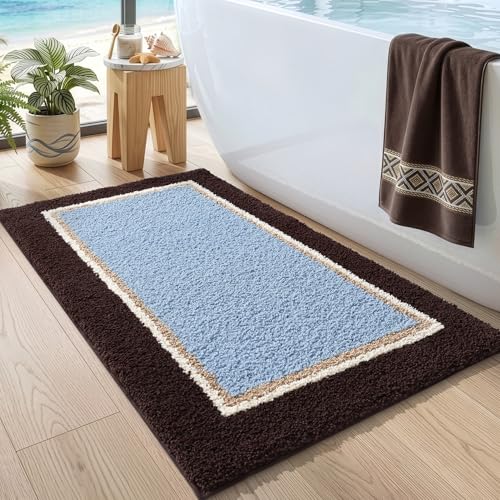 DEXI Bathroom Rugs 43x24, Soft Absorbent Bath Mat, Brown and Light Blue | Non Slip Washable Bathmat, Thick and Plush Microfiber, Quick Dry, For Shower Floor, Sink, Tub, Laundry Room - color: Brown and Light Blue, size: 43" X 24" (Rectangular)