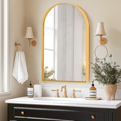 sogesfurniture Recessed Bathroom Medicine Cabinet, 36"x24", Arched, Wall Cabinet with Beveled Mirror, Aluminum Frame, Gold - color: Gold-arched, size: 24x36 inch