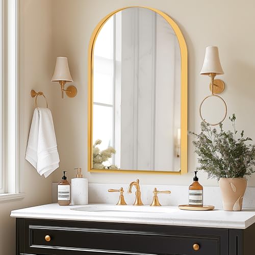 sogesfurniture Recessed Bathroom Medicine Cabinet, 36"x24", Arched, Wall Cabinet with Beveled Mirror, Aluminum Frame, Gold - color: Gold-arched, size: 24x36 inch