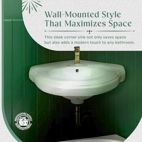 Renovators Supply Manufacturing Portsmouth 22 Inch Corner Wall Mount Bathroom Sink White Grade A Vitreous China Space Saving Floating Lavatory with Overflow 4 Inch Centerset Faucet Sink Only