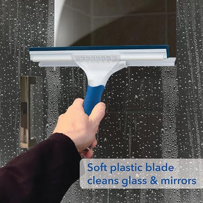 Unger Professional Connect and Clean 10” Glass and Tile Shower Squeegee, Compatible with Standard Threaded Pole, 2-in-1 Bathroom Cleaning Supplies, Cleaner for Showers and Mirrors, Streak-Free Results - style: 10” Glass & Tile Squeegee