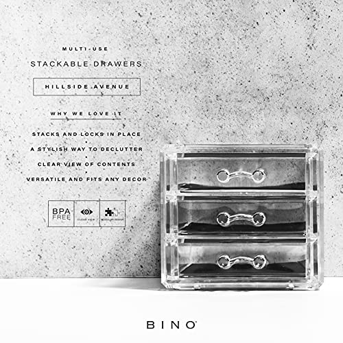 BINO THE MANHATTAN SERIES Acrylic Makeup Drawer Organizer- 3 Drawer Small | Clear Beauty Organizers and Storage| Cosmetic & Makeup Drawer| Home Organization| Jewelry & Vanity Accessories Drawer - size: 3 Drawer - Small