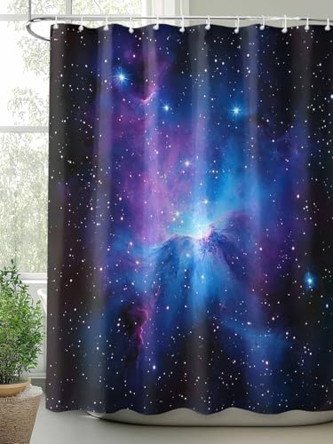 Waterproof Fabric Shower Curtain Starry Sky Space Night Sky Blue Purple Shower Curtains for Bathroom, Quick-Drying, Machine Washable 72x72 Inch - color: Black Dark Blue Mist Blue, size: 72"W x 72"L (Pack of 1)