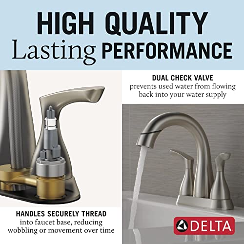 Delta Broadmoor Centerset Brushed Nickel Bathroom Faucet with Sprayer, 4 Inch 3 Hole Bathroom Sink Faucet with Pull Out Sprayer, Push-Pop Drain, Stainless 25765LF-SSPD - color: SpotShield Stainless