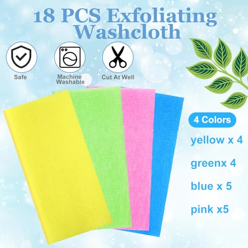 Tegeme 18 Pcs Exfoliating Washcloth Towel Japanese Nylon Bath Towel Colorful Body Scrubber Exfoliator Sponge Loofah Washcloth for Skin Shower Bath(Vibrant Colors,35.4 Inch)