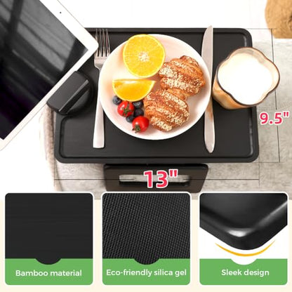 Smatdecis Couch Arm Tray Table Sofa Arm Clip, Armrest Tray Table Suitable for Home Drinks/Fast Food/Fruit Etc, Large Size Multi-Function Black(360° Rotating Stand A) - color: Black, size: 13" x 9.4"(360°A)