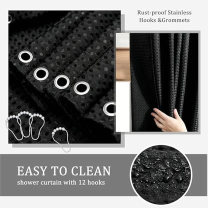 CERBIOR Bamboo Bathroom Accessory Set with Shower Curtain,Black,20PCS | Spiral Set Includes Shower Curtain,Soap Dispenser, Toothbrush Holder, Toothbrush Cup, Soap Dish for Decorative and House Gift - size: Bath Set+Shower Curtain, style: Black