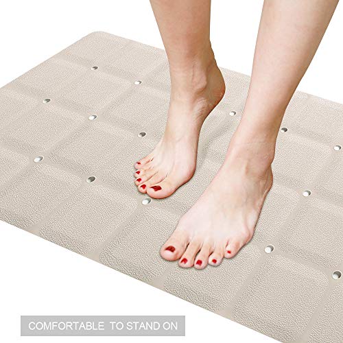 Webos Foldable Non Slip Silicon Bath Mat Bathtub mat no Suction Cups for Textured Tub and Reglazed Tub(Foldable-Beige, 28-inch x 14-inch) - color: Foldable-beige