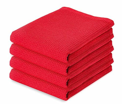 Waffle Weave Kitchen Towel, 100% Cotton - 15x25 Inches with Hanging Loop, Ultra Soft Absorbent Quick Drying Dish Cloth, Tea and Hand Towels, 4 Pack - Spring Easter Summer - Red - color: Red, size: 15 x 25 - 4 Pack