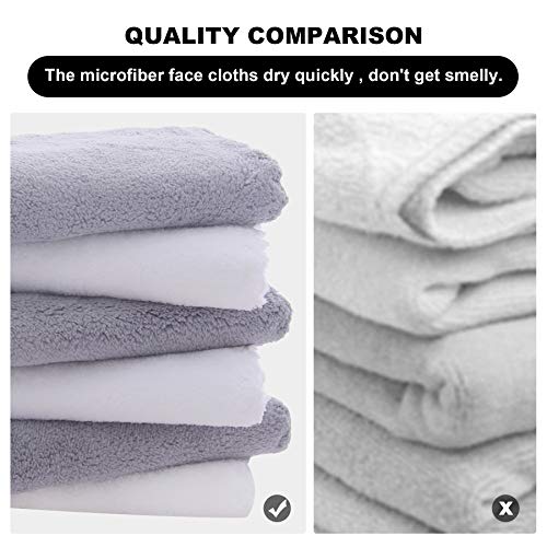 MOONQUEEN Microfiber Facial Cloths Fast Drying Washcloth 24 Pack - Premium Soft Makeup Remover Cloths - Highly Absorbent - color: White-grey, size: 12x12 Inch (Pack of 24)
