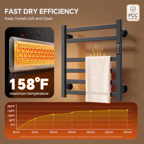 Electric Towel Warmer Wall Mounted, Heated Towel Rack with Intelligent Timer & Temperature Control, Plug-in or Hardwired, Left/Right Compatible, 21 Inch, Black - color: Black, size: 21 Inch