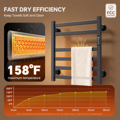 Electric Towel Warmer Wall Mounted, Heated Towel Rack with Intelligent Timer & Temperature Control, Plug-in or Hardwired, Left/Right Compatible, 21 Inch, Black - color: Black, size: 21 Inch