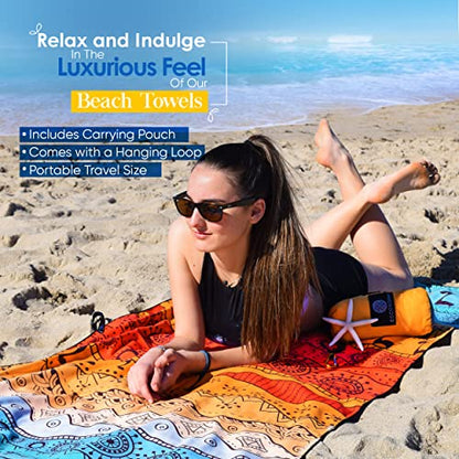 Microfiber Beach Towel - Quick Dry, Sand Free and Oversized 71x35 | Super absorbent, lightweight, swimming, gym, extra large, pool, cruise, camping, yoga, travel, compact, carry bag, vacation - color: Marrakesh