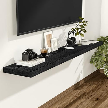 Vivelove Black Floating Shelve 48 Inches 12 Inch Deep, Set of 2 | Invisible Brackets, Easy Mount Shelf with Hardware Kit, for Bathroom Bedroom Living Room Kitchen, Engineered Wood - color: Black, size: 48”wx12”dx1.5”h