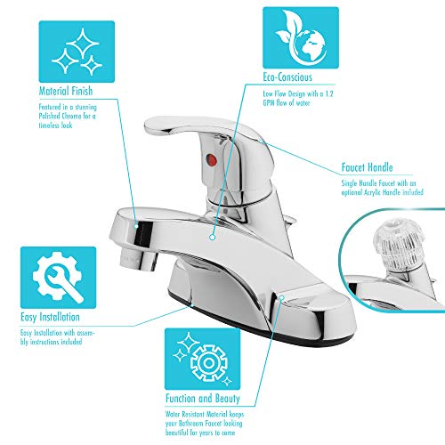 30-B410-AV Single Handle Bathroom Faucet | 1.2 GPM Flow, 3-Hole, Low-Arc Spout, Washerless Cartridge, Metal Construction, Deck Mount, Pop-Up Drain, Vanity Faucet - color: Polished Chrome Single Handle, size: (Pack of 1)