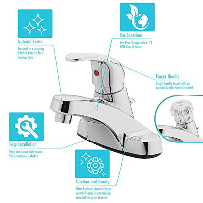 30-B410-AV Single Handle Bathroom Faucet | 1.2 GPM Flow, 3-Hole, Low-Arc Spout, Washerless Cartridge, Metal Construction, Deck Mount, Pop-Up Drain, Vanity Faucet - color: Polished Chrome Single Handle, size: (Pack of 1)