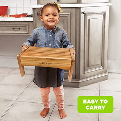 Growing Up Green Bamboo Bathroom Step Stool for Kids Using the Toilet and Sink - Kids Step Stool, Potty Training, Non-Slip, Bathroom, Kitchen, Lightweight
