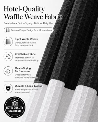 Dainty Home Ombre Waffle Weave Shower Curtain 70 x 72 Black Textured Fabric Shower Curtain, Hotel Style Waffle Weave Bathroom Curtain, Water Resistant Polyester Ombre Shower Curtain - color: Textured Black