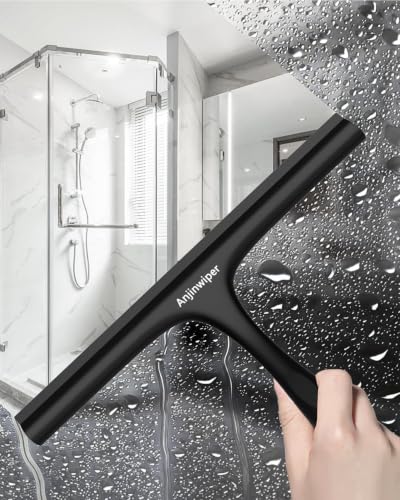 Shower Squeegee for Glass Doors 10 Inch, Black Bathroom Squeegee with Hook | Rust-Proof, Streak Free, All-Purpose Window Squeegee for Shower Glass, Tile Walls, Car, Ergonomic Grip, Silicone Squeegees - color: All Black