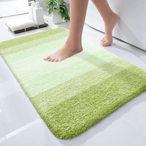 OLANLY Small Bathroom Rugs Mat 24x16, Extra Soft Absorbent Microfiber Bath Rugs, Rubber Backing, Quick Dry, Washable Bath Mats for Bathroom Floor, Tub and Shower, Home Decor Accessories, Light Green - color: Light Green, size: 24" X 16"