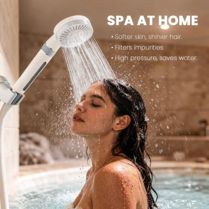 Filtered Shower Head with Handheld, High Pressure 5 Spray Mode | with 4 Filters, Silicone Hose & Bracket, for Hard Water to Remove Chlorine, Soothes Dry Skin & Hair