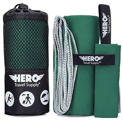 Hero Microfiber Towel, Camping, Beach, Gym, Includes Bonus Washcloth (Green, 24" x 48") - color: Green, size: 24" x 48"