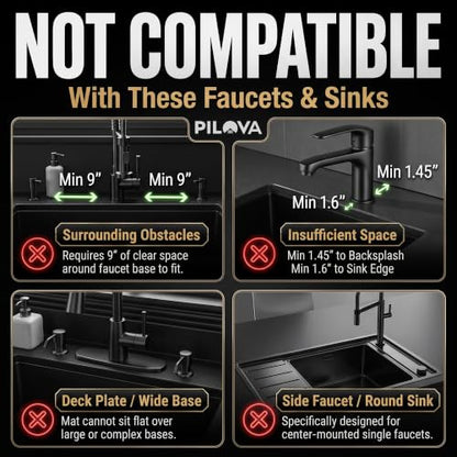 Premium Kitchen Sink Splash Guard – 18" x 5.7" Silicone Faucet Mat with Secure Pressure Clip, True 10° 3D Drainage(No Pooling), Anti-Lift Design, Flexible Leak-Sealing Ring, Non-Slip Fit Behind Faucet - size: 18" x 5.7"