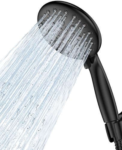 JDO Shower Head with Handheld, 6 Spray Settings High Pressure Hand Held Shower Head, 4.3" High Flow Rain Showerhead Set with Extra Long 59" Stainless Steel Hose and Adjustable Bracket(Matte Black) - color: Flat Black
