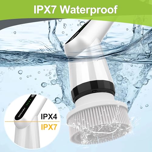 Dreazu Electric Spin Scrubber, 10-in-1 Shower Scrubber & Retractable Long Handle, 44 lbs High-Torque & Variable Speed Shower Cleaning Brush for Bathroom,Toilet, Bathtub, Kitchen, Tile Floors - color: White&black