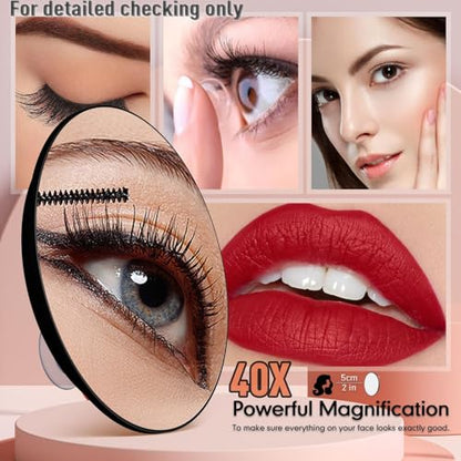 Large 6" 40x Strong Powerful Magnifying Mirror with Tweezers, Travel Magnified Mirrors 40X with Suction Cups, High Magnification Round Magnification Make up Mirror Nearly 50x - color: Black--40x