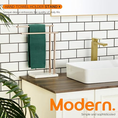 Hand Towel Bars for Bathroom Vanity Countertop 2-Tier Towel Rack Holders Stand with Heavy Marble Base Thicken Steady, Champagne Bronze Stainless Steel AN7003CPG - color: Champagne Bronze, size: 2-Bar