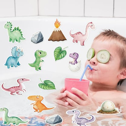 Whaline 30 Pcs Non Slip Bathtub Sticker Dinosaur Bathroom Anti Slip Shower Tread with Scraper Adhesive Bath Tub Decals for Kids Shower Floor Decor