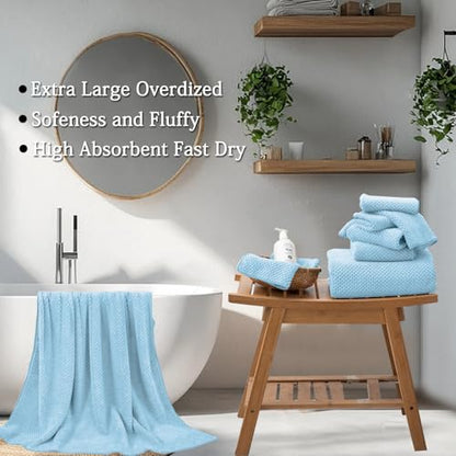 Hailea Extra Large Bath Towels Set 35x70 Inches - Blue Luxury 600 GSM Oversized Bath Sheet Towel,Ultra Soft Microfiber - Quick Dry,Highly Absorbent Shower Towels Spa Hotel Bathroom Towel Set (4-Pack) - color: Blue Set, size: 4-Piece Set