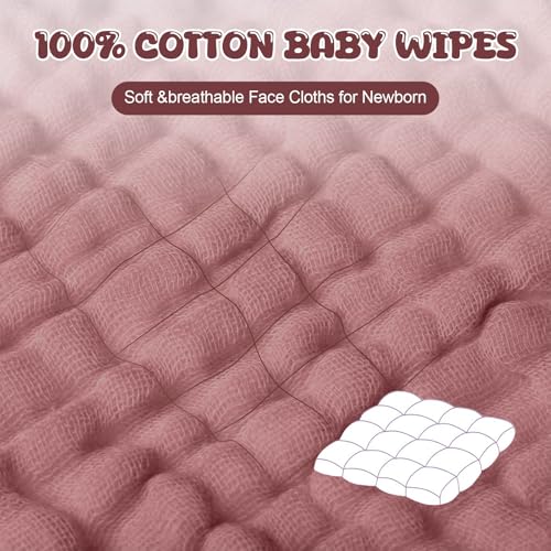 20 Pcs Baby Muslin Washcloth 12 x 12 Inch 100% Cotton Soft and Absorbent Muslin Washcloth Burp Cloth Wipe Newborn Face Towel for Baby Boy Girl Sensitive Skin(Pink, Bean Paste, Dark Pink) - color: Pink, Bean Paste, Dark Pink