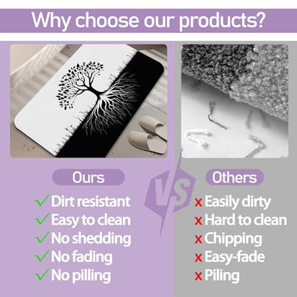 Black White Tree Bathroom Rug, Rapid Dry Absorbent with Non-Slip Rubber Base Bath Mats for Bathroom 17"x30" - color: Black White Tree