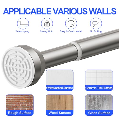TEECK Shower Curtain Rod, 32-79 inch Adjustable Tension Spring, 1 Inch Shower Curtain Rod Tension, Anti-Slip, Rust-Proof, No Drilling, for Bathroom, Nickel - color: Nickel, size: 32-79 Inches