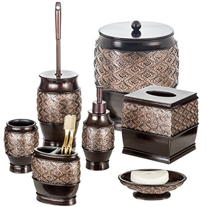 Creative Scents Dublin Brown Small Bathroom Trash Can with Lid - 1.3 Gal / 4.8L Decorative Oval Waste Basket - Durable Resin Garbage Can for Bathroom, Bedroom, Office Decor - Mini Wastebasket Bin - style: Trash Can