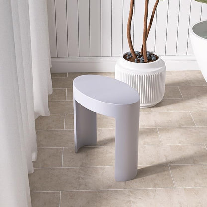 Solid Surface Shower Stool, White Shower Bench, | Waterproof Bathroom Seat for Inside Showers with 400 lbs Capacity, 9.84"D x 16.93"W x 16.93" - color: White Oval
