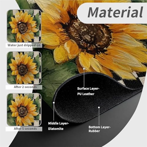 Kitchen Sink Splash Guard，Checkerboard Sunflower-1 Faucet Mat Sink Gadgets-Super Absorbent Fast Drying Mat Drip Catcher for Kitchen, Bathroom,Sink Mat, Dish Drying Mat, Bathroom(15" X 5.5" ) - color: Checkerboard Sunflower-1